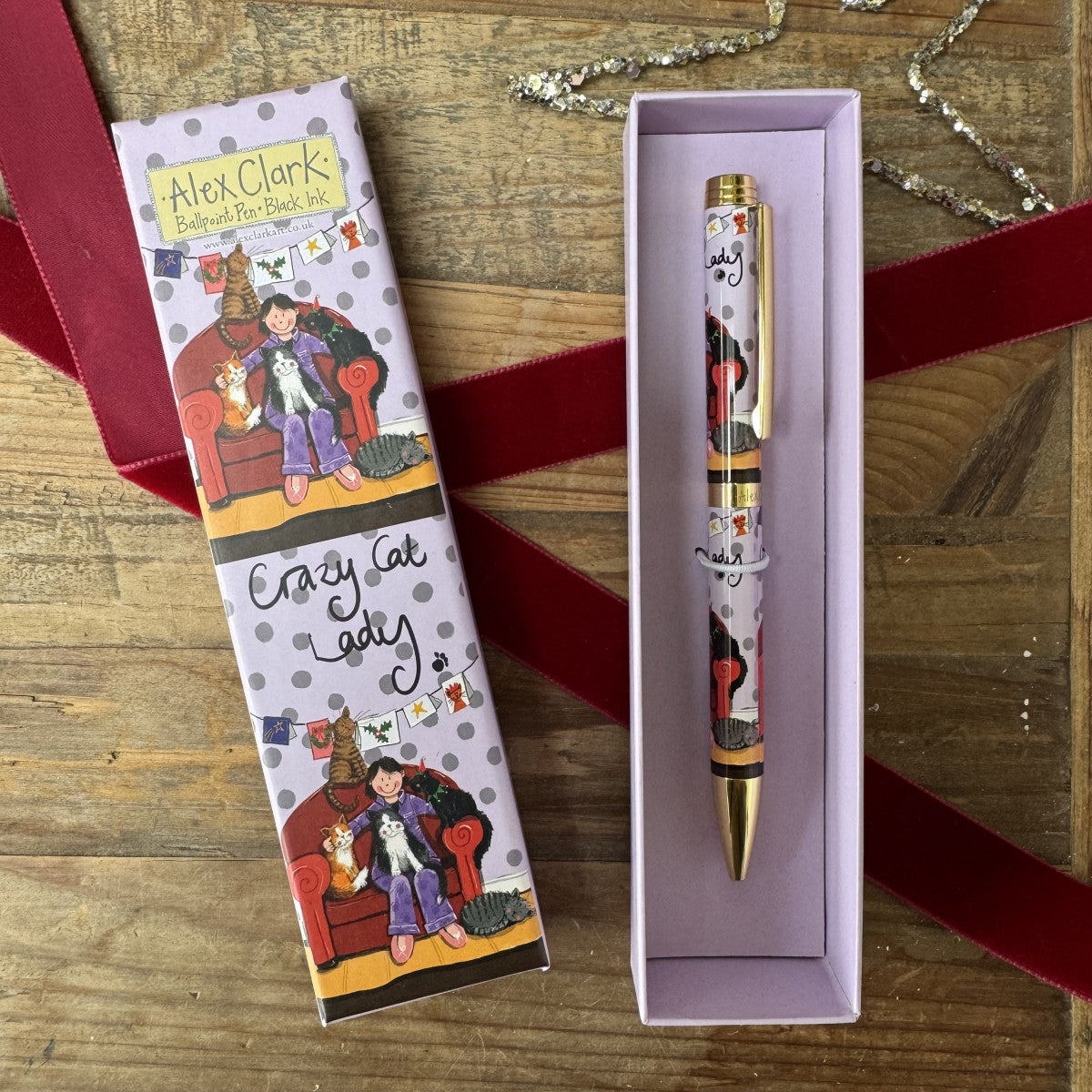 Alex Clark Crazy Cat At Christmas Lady Ballpoint Pen