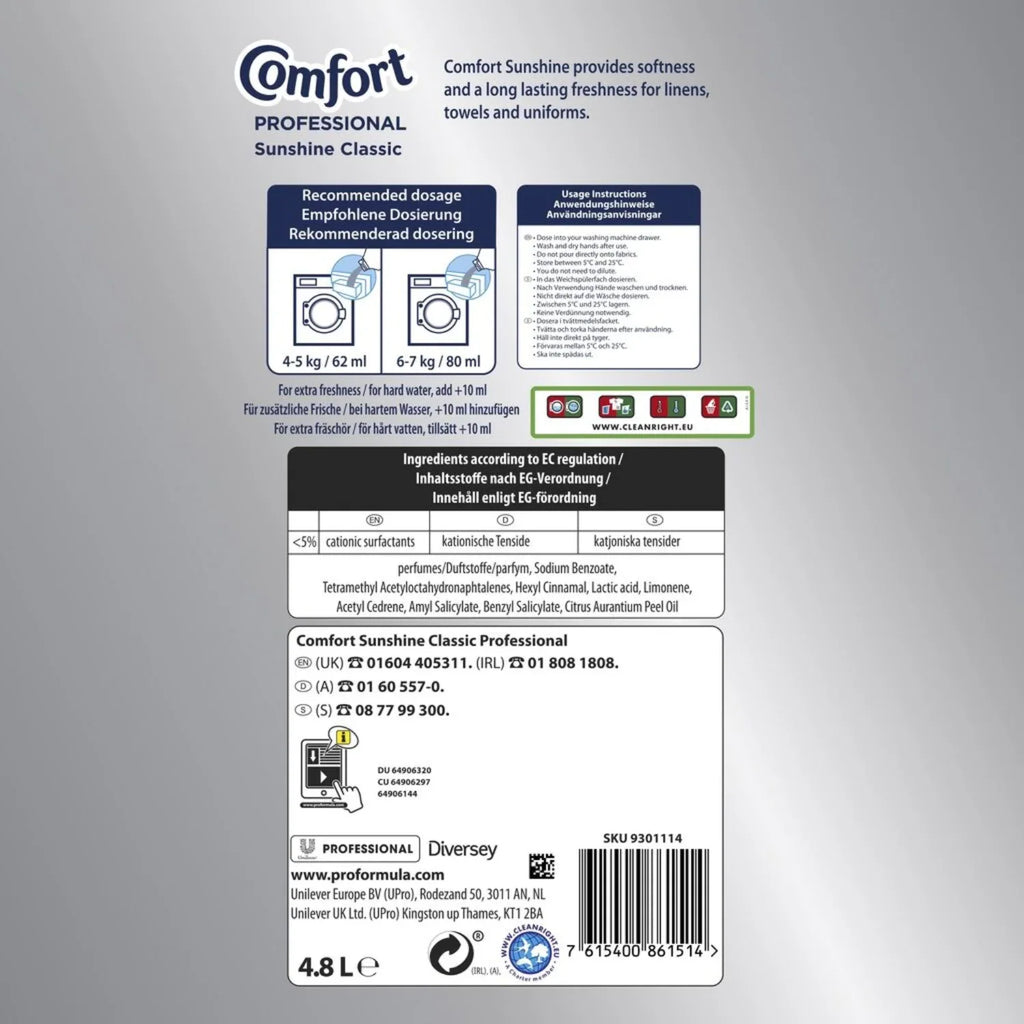 Comfort Sunshine Classic Professional Fabric Conditioner 77-Washes 4.8L