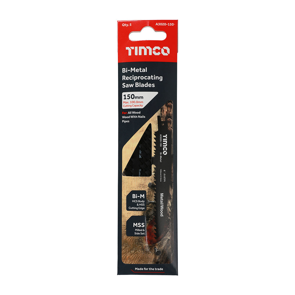 Timco Bi-Metal Reciprocating Saw Blade - Wood with Nails Cutting 150mm