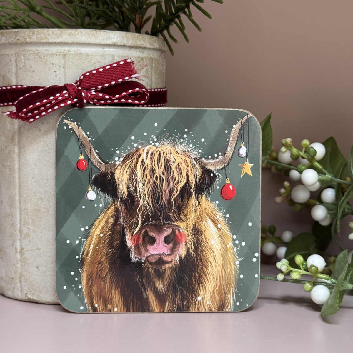Alex Clark Christmas Highland Cow Coaster