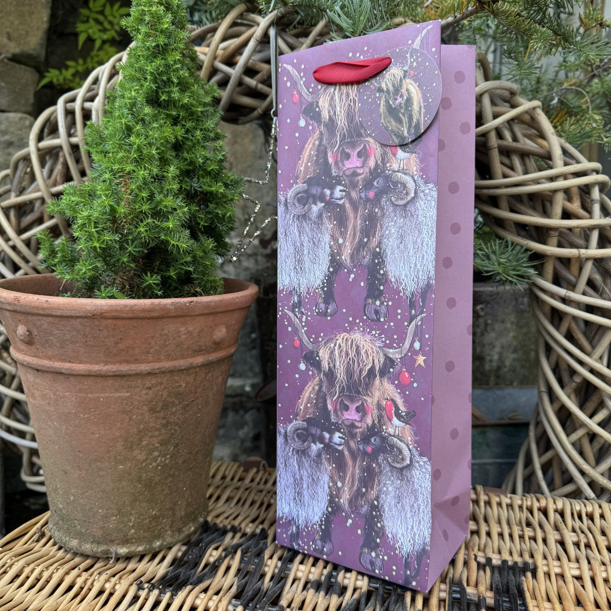 Alex Clark Christmas Sheep and Highland Cow Bottle Bag