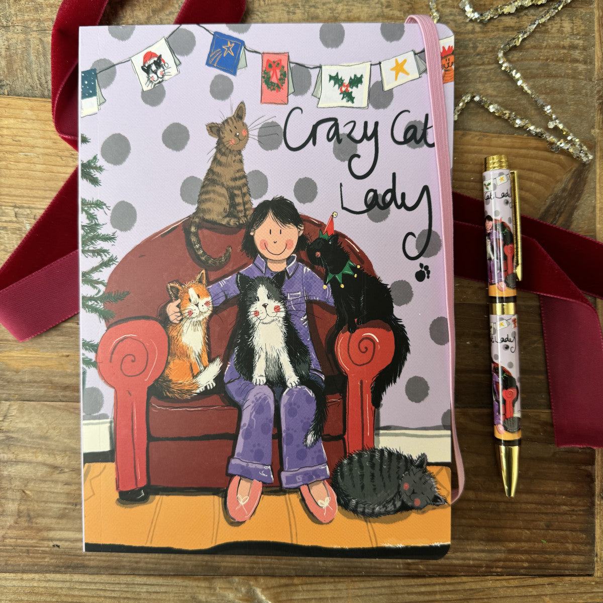 Alex Clark Crazy Cat Lady At Christmas Large Notebook