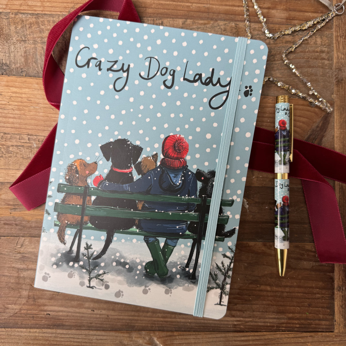 Alex Clark Crazy Dog Lady At Christmas Large Notebook