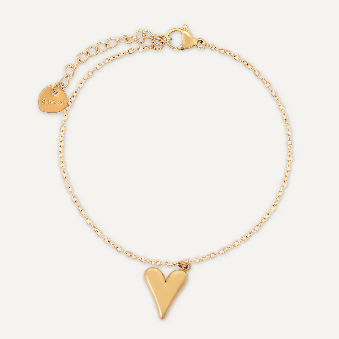 D&X Keira Gold Plated Stainless Steel Pendant Heart Chain Clasp Bracelet
