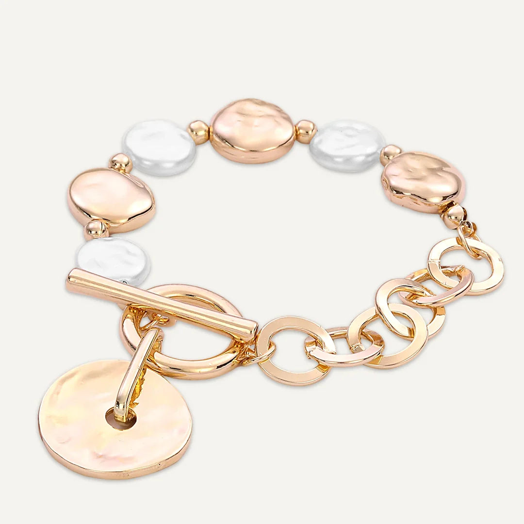 D&X Golden Tides Shell Disc & Mixed Links Bracelet