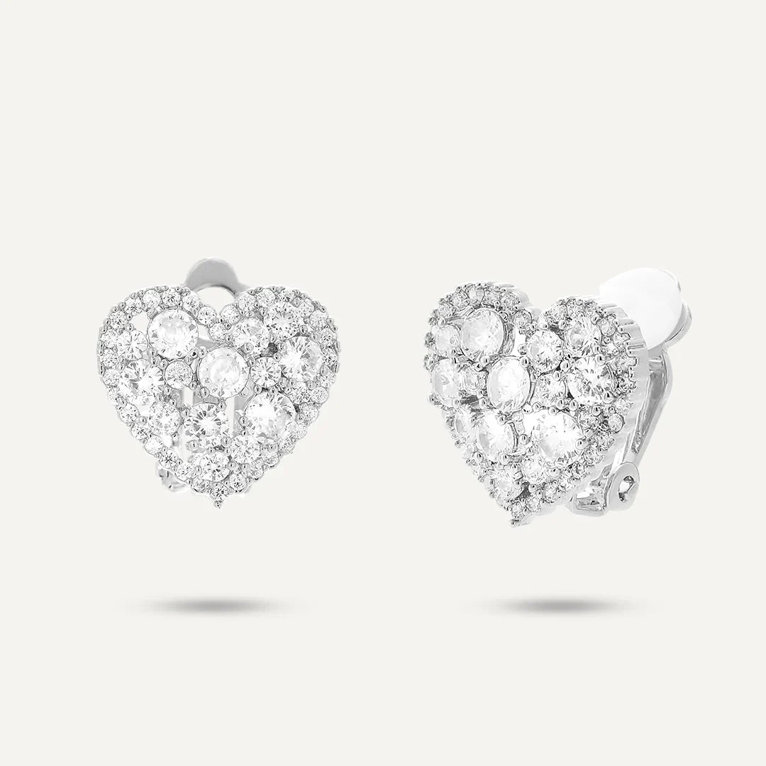 D&X Elizabeth Silver-plated Cubic Zirconia Heart Clip On Earrings