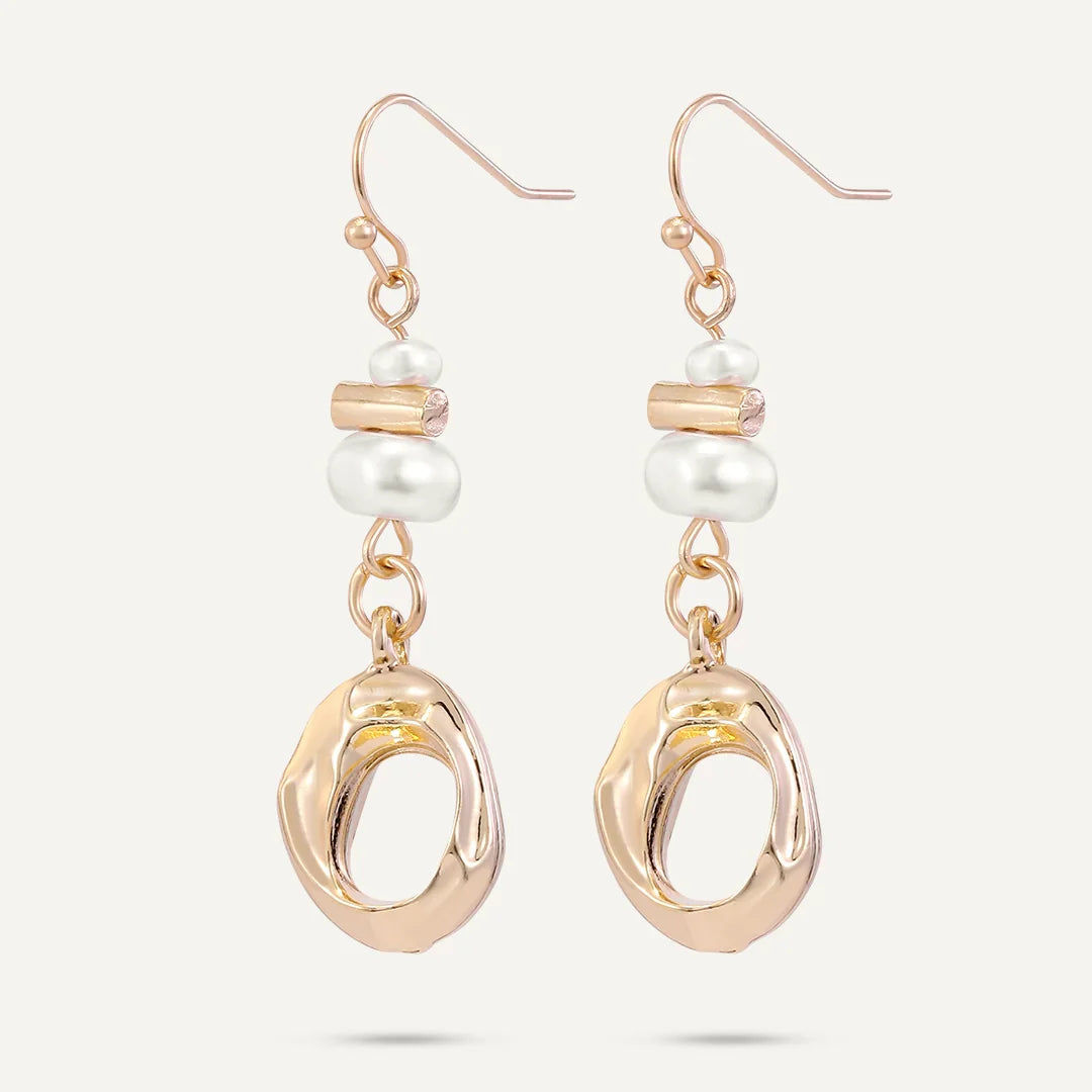 D&X Gold-plated White Faux Pearls & Sculptural Loop Drop Earrings