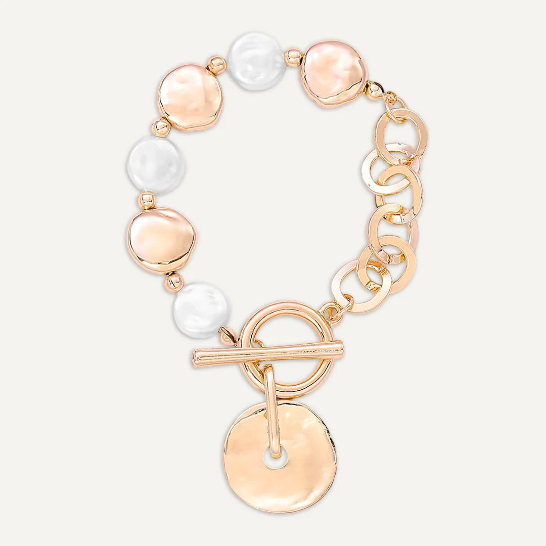 D&X Golden Tides Shell Disc & Mixed Links Bracelet