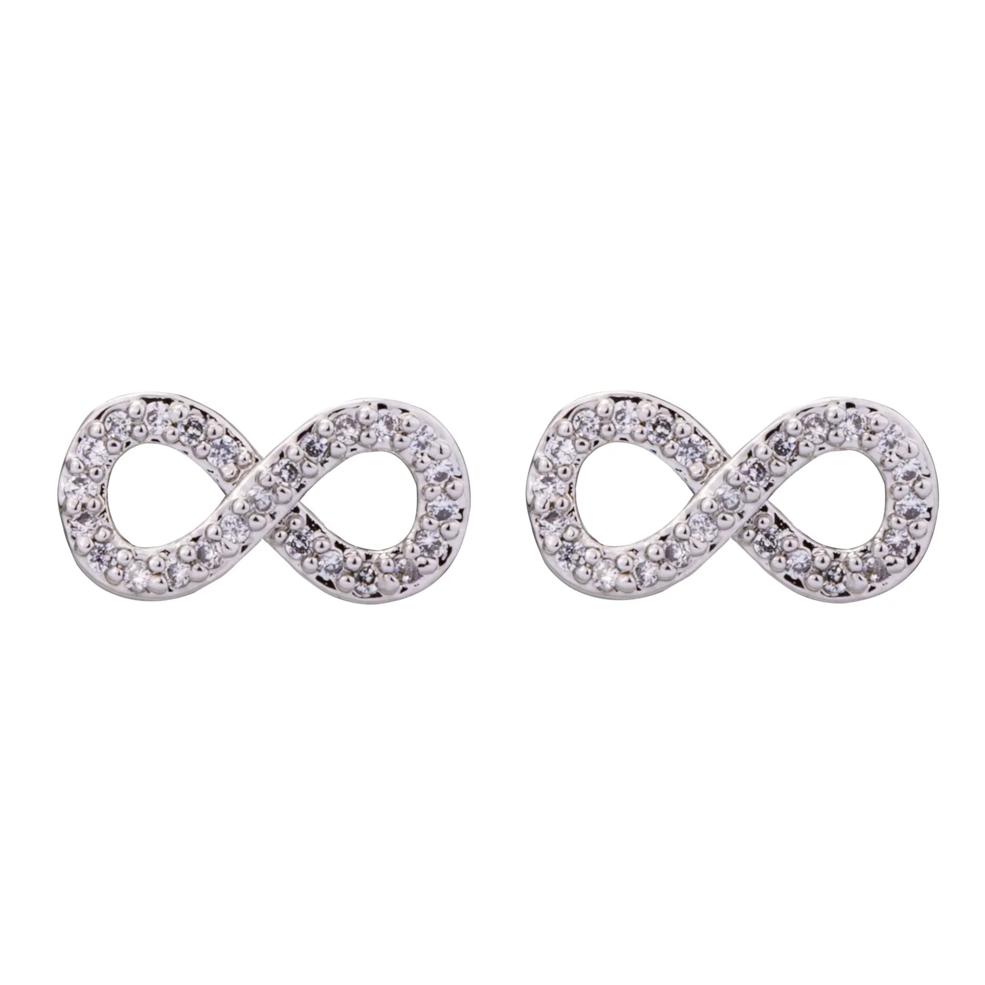 D&X Keira Silver Plated Clear Cubic Zirconia Infinity Stud Earrings