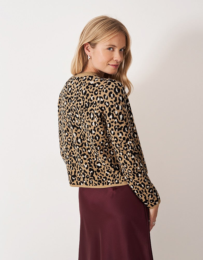 Crew Clothing Crew Neck Leopard Print Cardigan