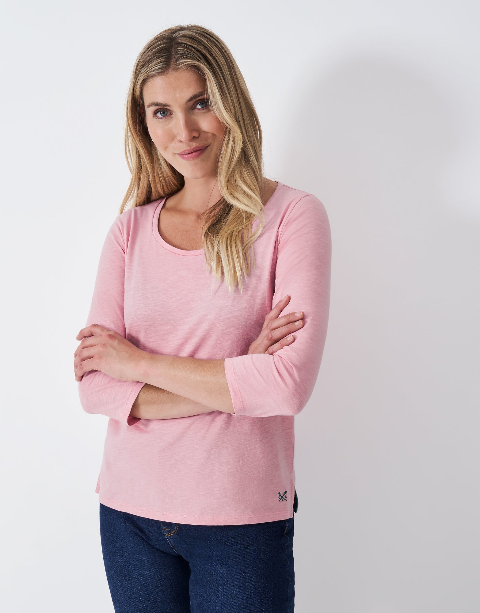 Crew Clothing 3/4 Sleeve Slub Crew Neck T-Shirt