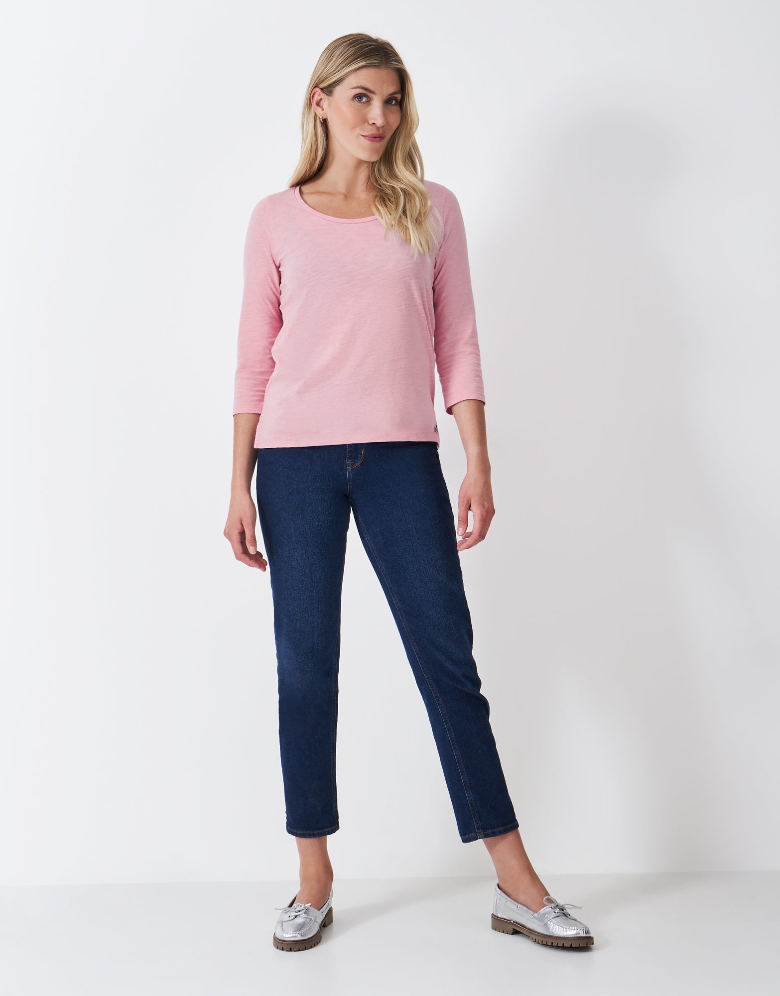 Crew Clothing 3/4 Sleeve Slub Crew Neck T-Shirt