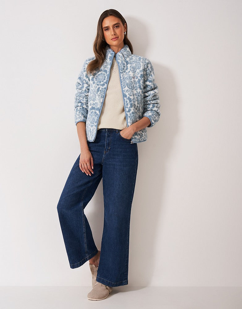 Crew Clothing Boucle Bonded Zip Through Curved Hem Fleece