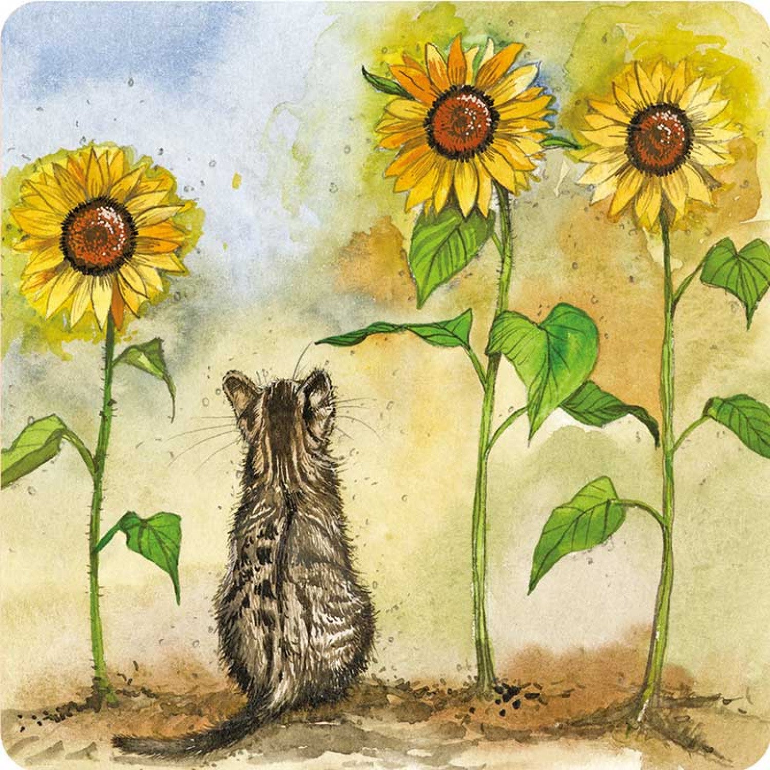 Alex Clark Cat and Sunflowers Coaster