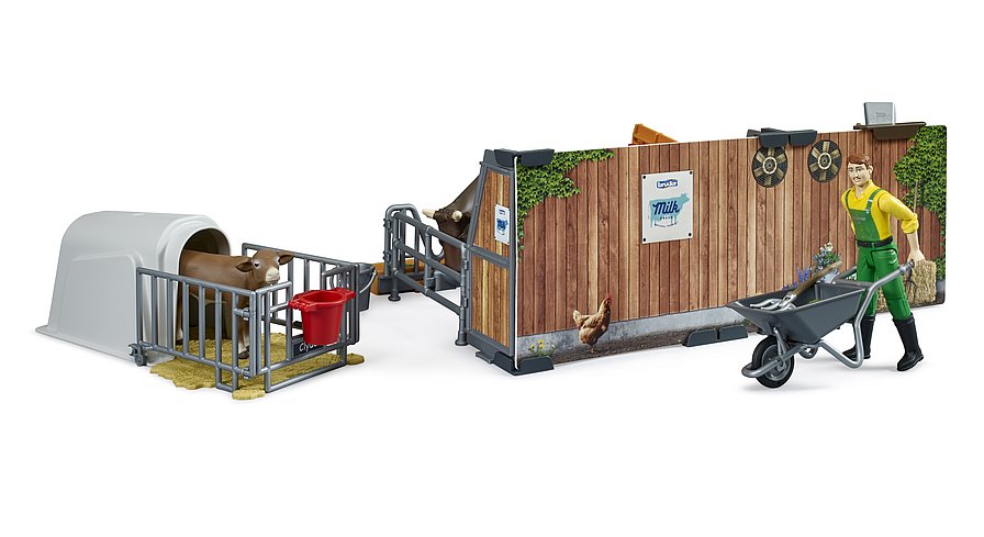 Bruder Cow and Calf Barn with Farmer, Cow and Calf