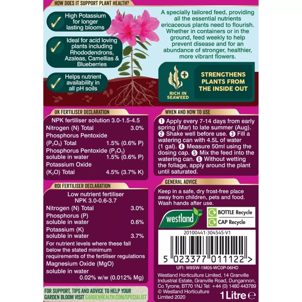 Westland Ericaceous High Performance Liquid Plant Food 1L